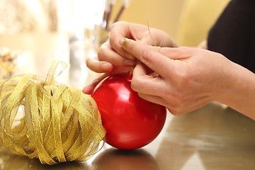 Image showing How to make Christmas ornaments with ribbons?