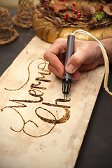 Image showing Pyrography, wood burning inscriptions 