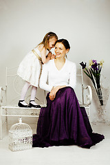 Image showing young mother with daughter at luxury home interior vintage