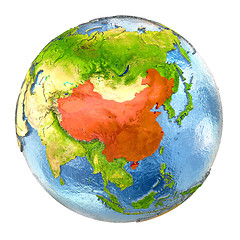 Image showing China in red on full Earth
