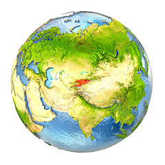 Image showing Kyrgyzstan in red on full Earth