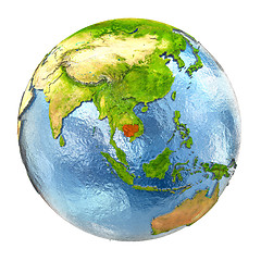 Image showing Cambodia in red on full Earth