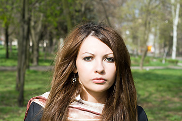 Image showing Portrait of the sad nice girl outdoor