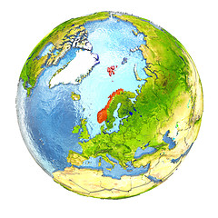 Image showing Norway in red on full Earth