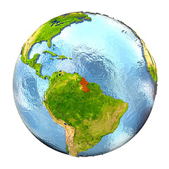 Image showing Guyana in red on full Earth