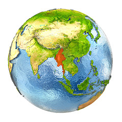 Image showing Myanmar in red on full Earth