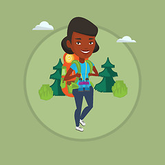 Image showing Woman with backpack hiking vector illustration.