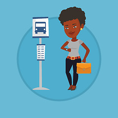 Image showing Woman waiting at the bus stop vector illustration.