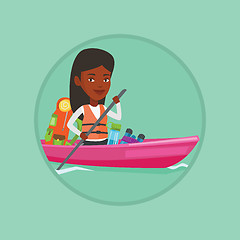 Image showing Woman riding in kayak vector illustration.