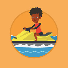 Image showing African woman training on jet ski in the sea.