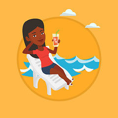 Image showing Woman relaxing on beach chair vector illustration.