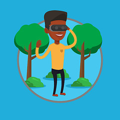 Image showing Man wearing virtual reality headset in the park.