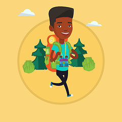 Image showing Man with backpack hiking vector illustration.