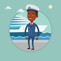 Image showing Smiling ship captain in uniform at the port.