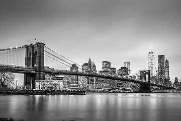 Image showing Brooklyn bridge at dusk, New York City.