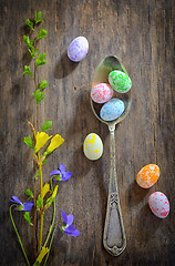 Image showing Easter wooden table setting 