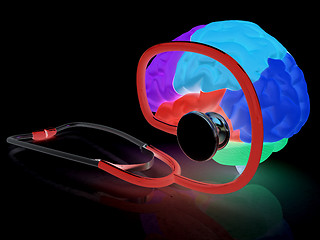 Image showing stethoscope and brain. 3d illustration