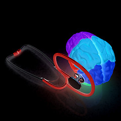 Image showing stethoscope and brain. 3d illustration