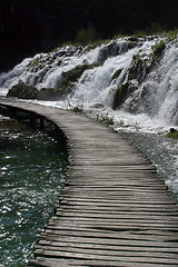 Image showing Wooden pathway in Plitvice Lakes national park in Croatia