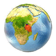 Image showing Tanzania in red on full Earth