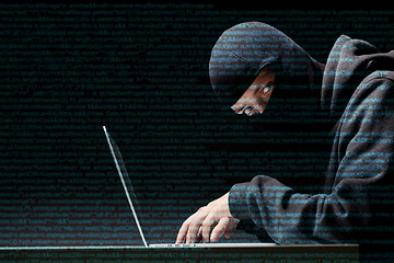 Image showing Hacker selects code to computer