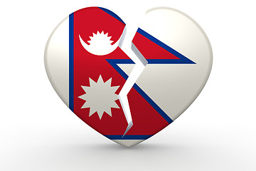 Image showing Broken white heart shape with Nepal flag