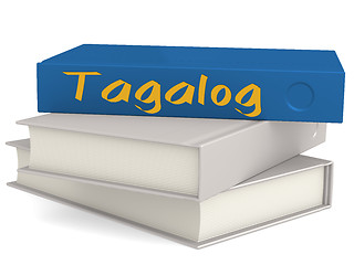 Image showing Hard cover blue books with Tagalog word