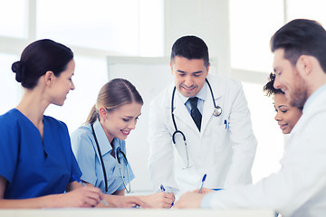 Image showing group of happy doctors meeting at hospital office