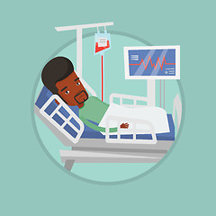 Image showing Man lying in hospital bed vector illustration.