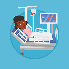 Image showing Woman lying in hospital bed vector illustration.