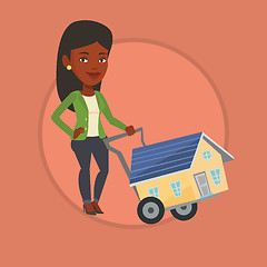 Image showing Young woman buying house vector illustration.