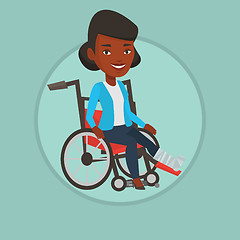 Image showing Woman with broken leg sitting in wheelchair.