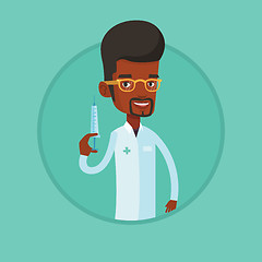 Image showing Doctor holding syringe vector illustration.