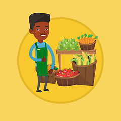 Image showing Friendly supermarket worker vector illustration.