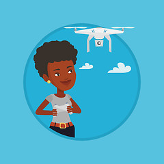 Image showing Woman flying drone vector illustration.