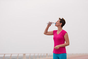 Image showing Fitness woman drinking water