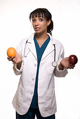 Image showing Doctor with apple and orange