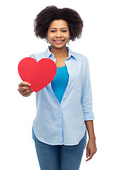 Image showing happy african american woman with red heart shape