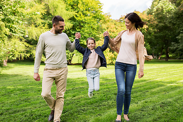 Image showing happy family walking in summer park and having fun