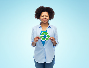 Image showing happy afro american woman over blue background