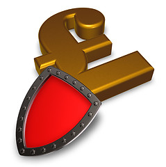 Image showing pound sterling symbol and metal shield - 3d illustration