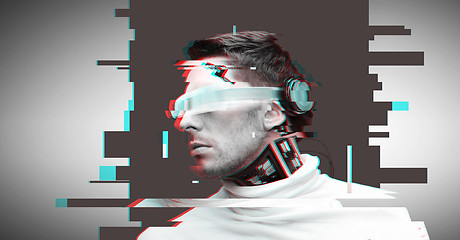 Image showing man with futuristic glasses and sensors