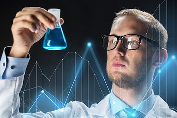 Image showing young scientist holding test flask with chemical