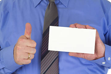 Image showing Businessman with blank white card