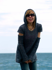 Image showing Blond Model in Hood Posing beach