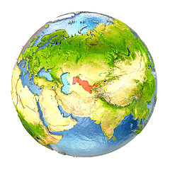 Image showing Uzbekistan in red on full Earth