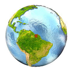 Image showing Suriname in red on full Earth