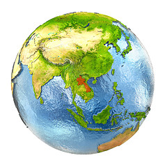 Image showing Laos in red on full Earth