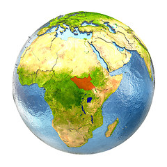 Image showing South Sudan in red on full Earth