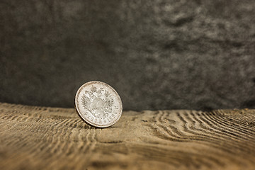 Image showing Closeup of old russian coin on a wooden background.